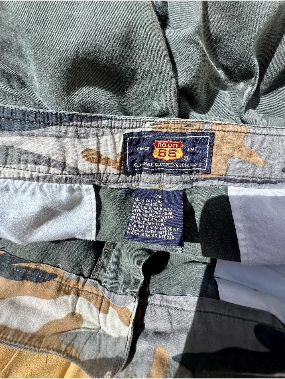 Men’s Route 66 Dark Green Cargo Shorts with Camouflage Accent